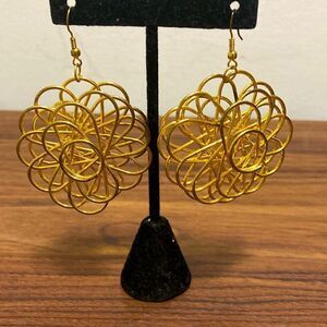 Large Sputnik Gold Tone Modern Earrings with French Ear Wire.